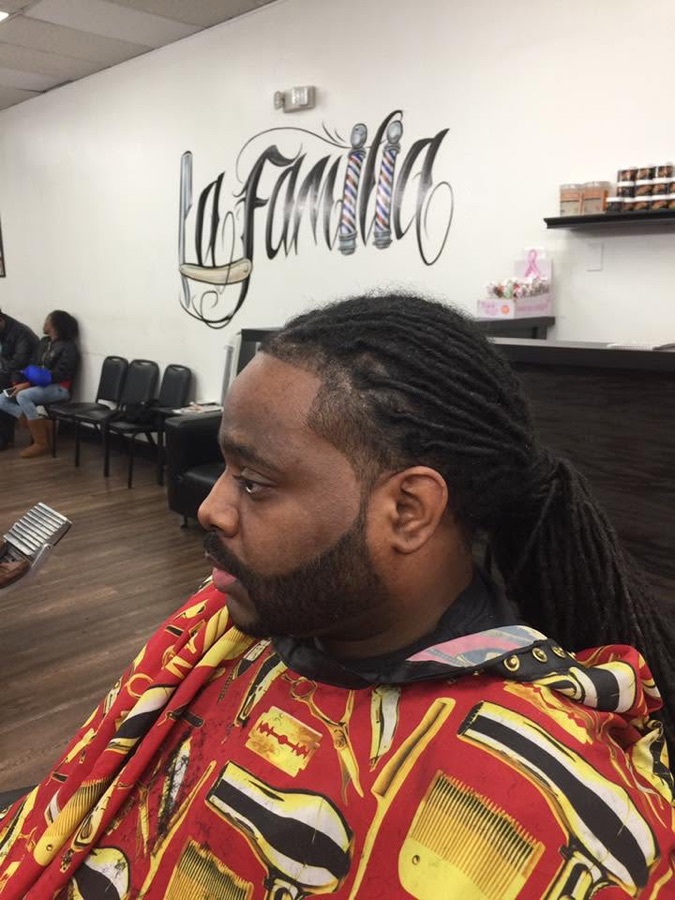 Long braided beard, front view, La Barberia