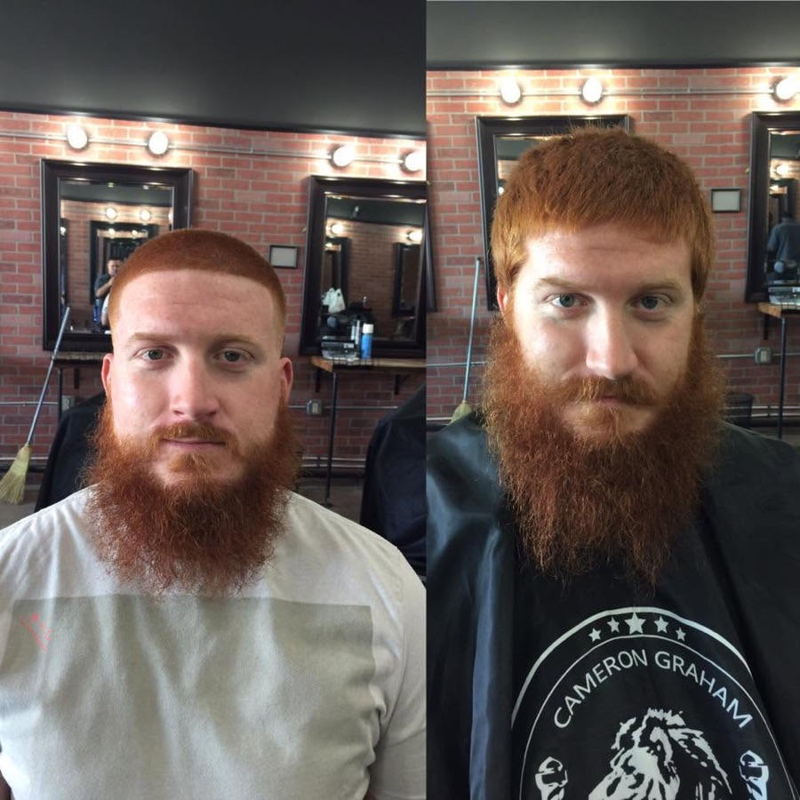 Full ginger beard shaped and lined up, La Barberia