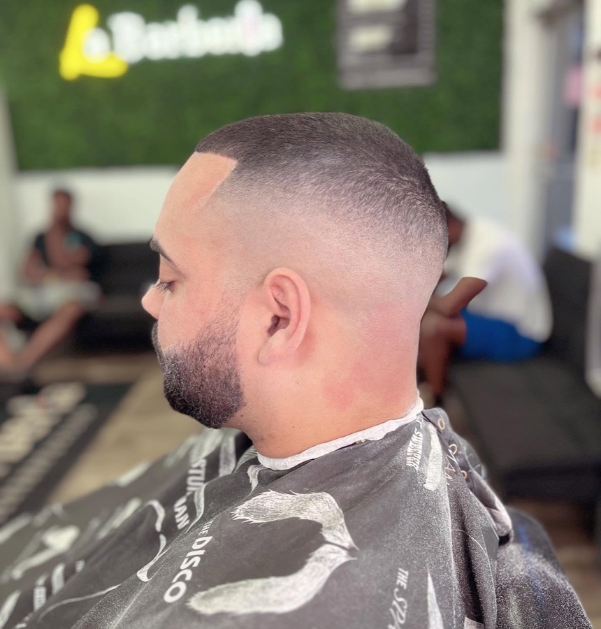 Side skin fade with a shaped beard, La Barberia
