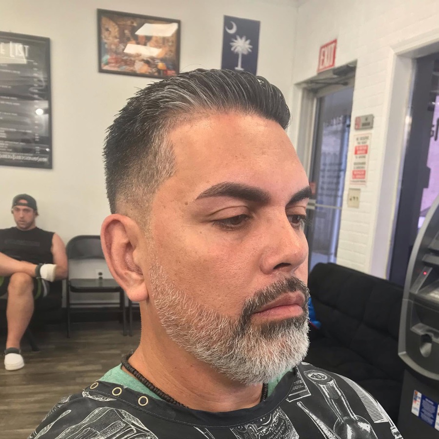 Salt-and-pepper beard paired with a fade, La Barberia
