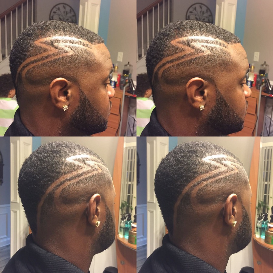 Shaved side hair design with a skin fade, La Barberia