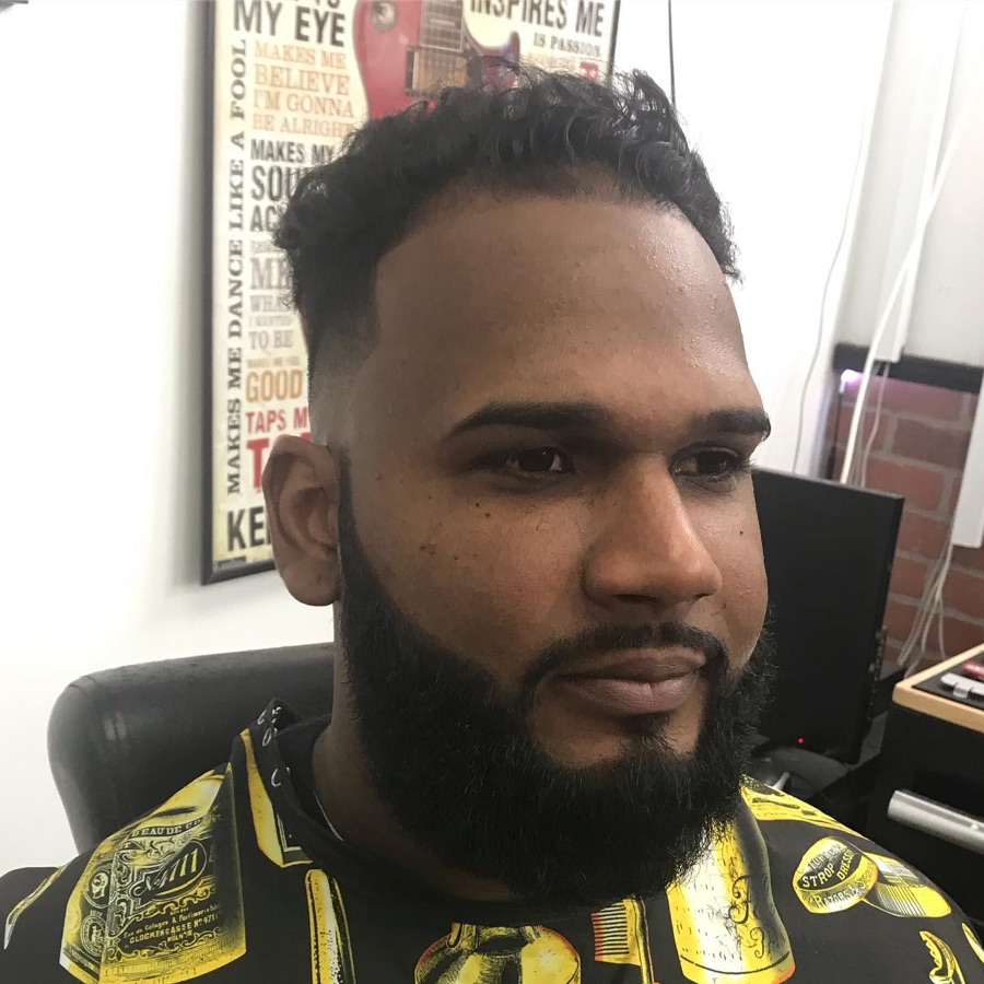 Full beard blended into a fade, La Barberia