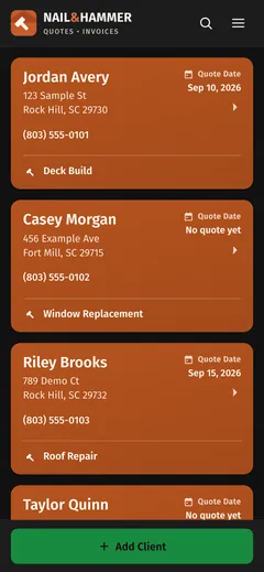 CRM, client list screen