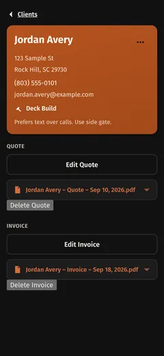 CRM, client details screen