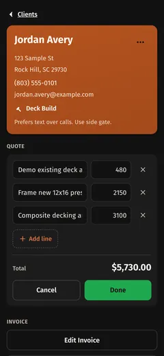 CRM, quote builder screen