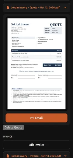 CRM, professional pdf quote screen