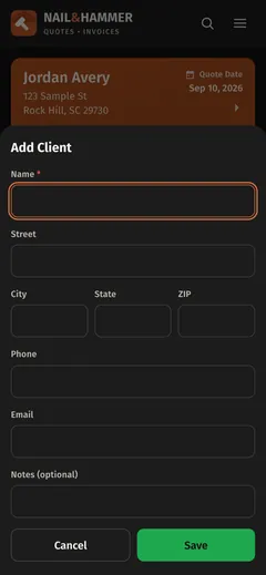 CRM, add a client screen