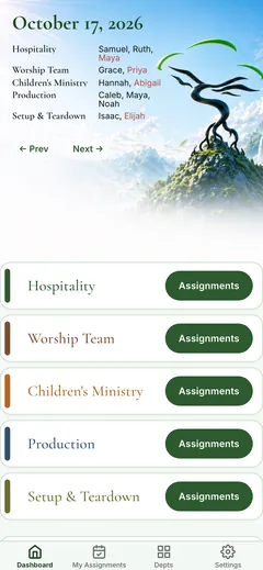 Non-Profit Volunteer Scheduler, leader dashboard screen