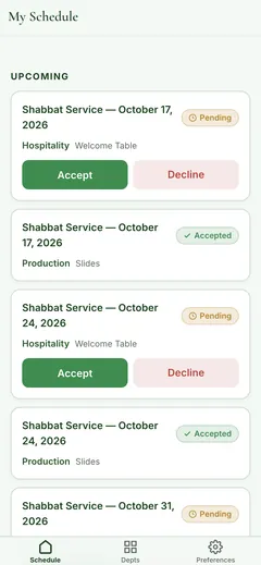 Non-Profit Volunteer Scheduler, my schedule screen