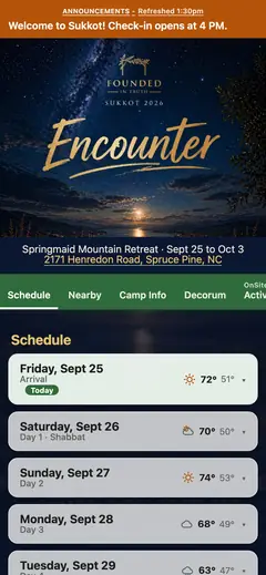 Week Long Event Schedule and Guide, home screen