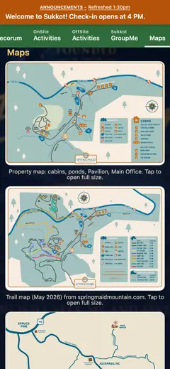 Week Long Event Schedule and Guide, maps screen