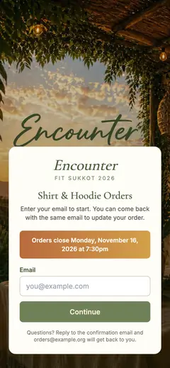 One Time Event Product Orders, email sign in screen