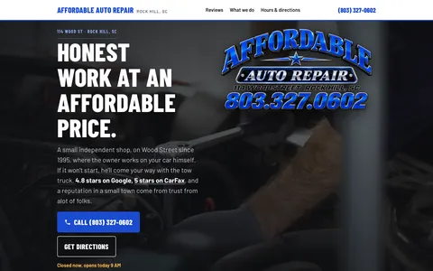 Affordable Auto Repair concept site homepage: Honest work at an affordable price, with the shop logo