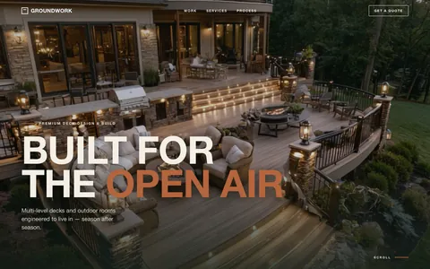 Groundwork website homepage, deck and outdoor construction