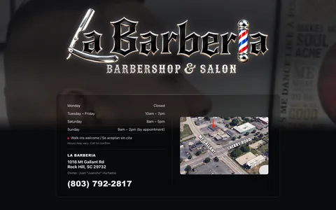 La Barberia website homepage, barbershop and salon