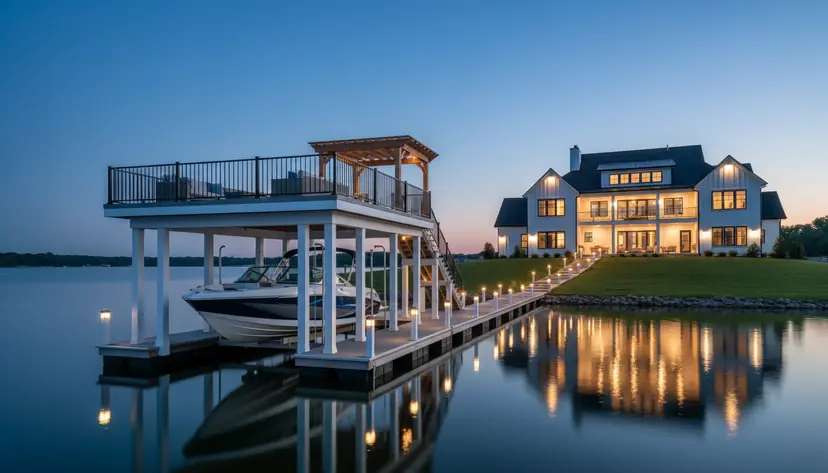Boathouse sundeck at dusk