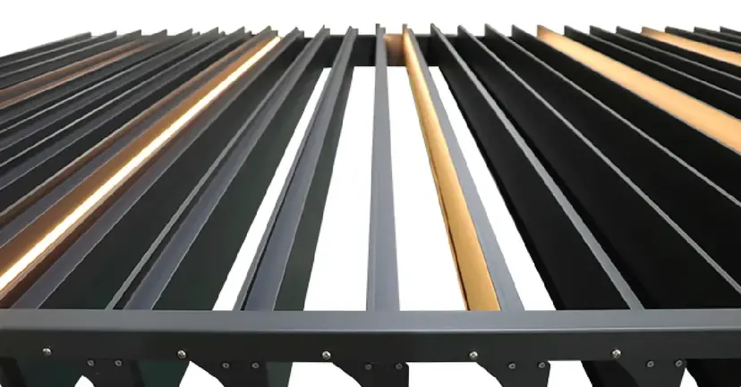 Close view of Sunspace louvered roof blades with built-in LED lighting